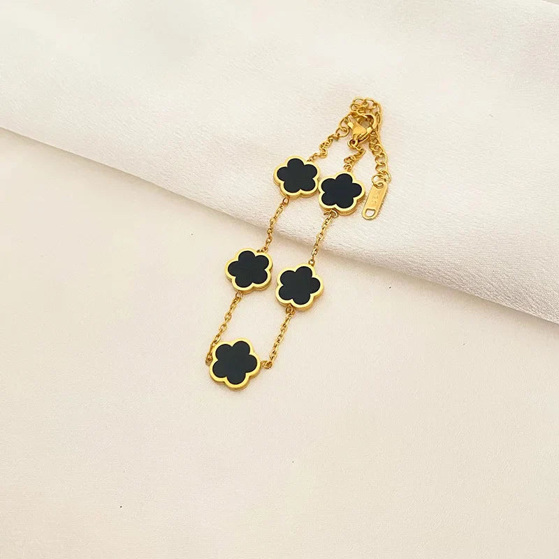 Elegant Gold-Plated Five Flower Charm Bracelet