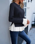 Lace Contrast Crew Neck Top