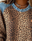Leopard Print Denim Patchwork Sweatshirt