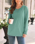 Balloon Sleeve Crewneck Pleated Top