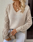 Hollow Sleeve V-Neck Sweater