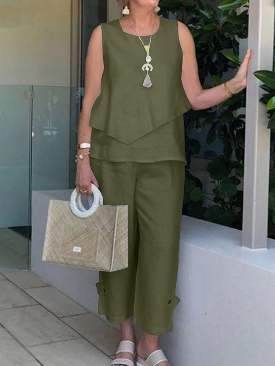 Sleeveless Top Casual Pants Two Piece-Set
