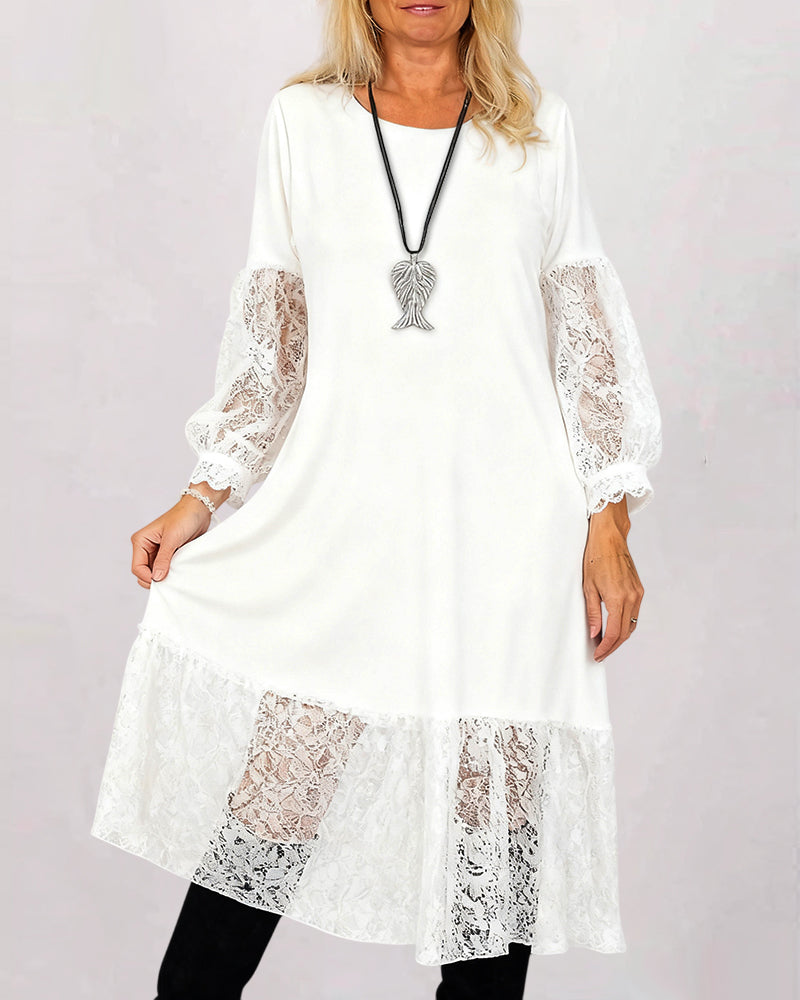 Round Neck Lace Patchwork Loose Dress