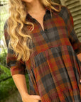 Lapel Plaid Half-Sleeved Dress
