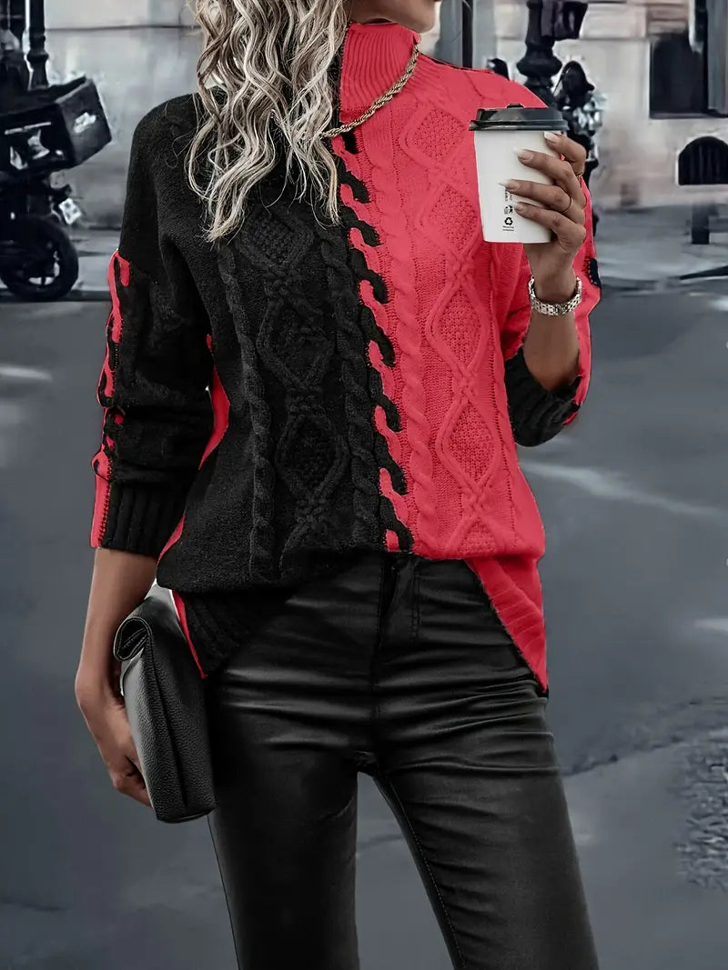 Elegant Striped Jumper With High Collar
