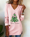 Christmas Tree Print V-Neck Sweatshirt