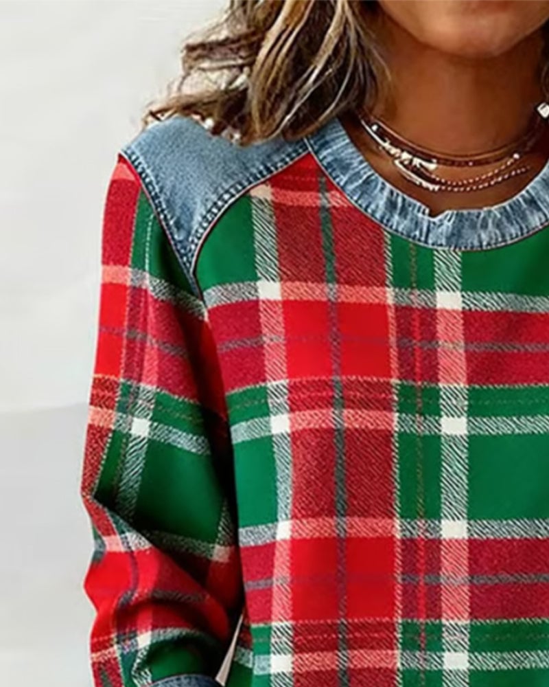 Plaid Patchwork Fashion Sweatshirt