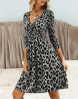 Knotted V-Neck Leopard Print Fashion Dress