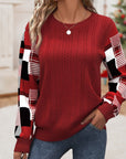 Plaid Color-Block Elegant Sweatshirt