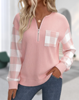 Half-Zip Plaid Patchwork Sweatshirt