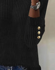High-Neck Metallic-Button Sweater