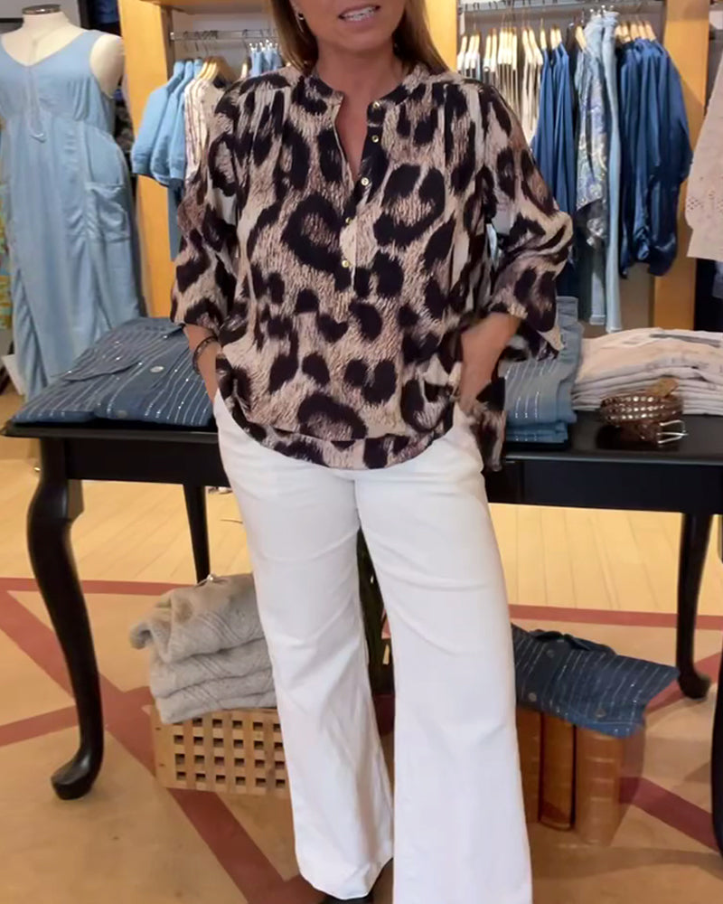 Leopard Print Half Button Blouse