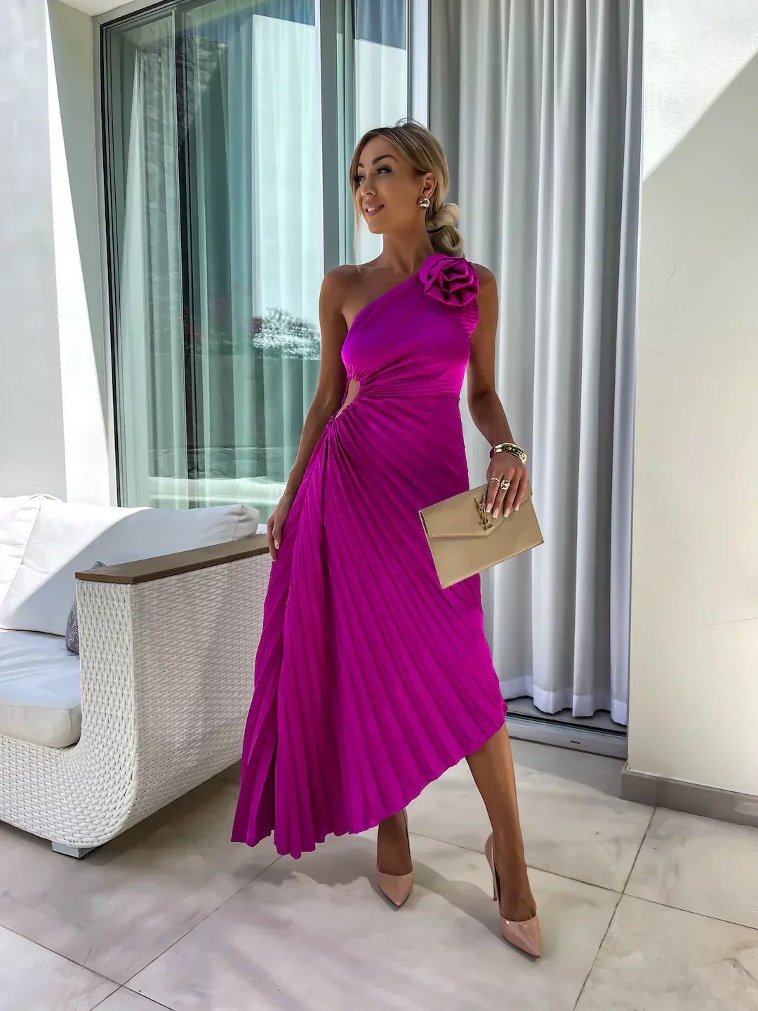 Elegant Flower Print Midi Dress