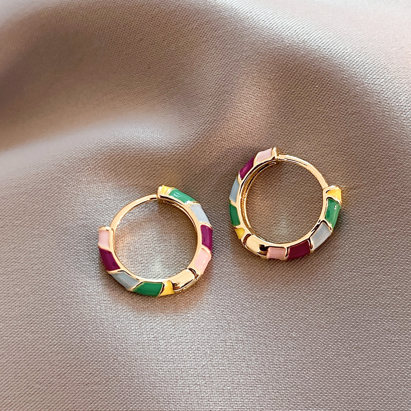 Trendy Gold Plated Enamel Earrings