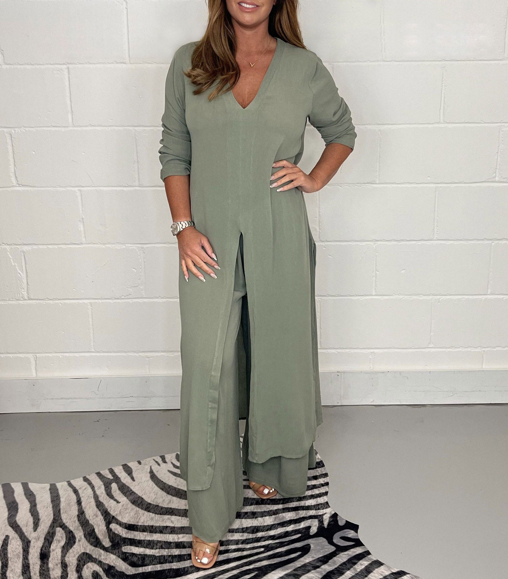 Elegant V-Neck Split Luxe Dress
