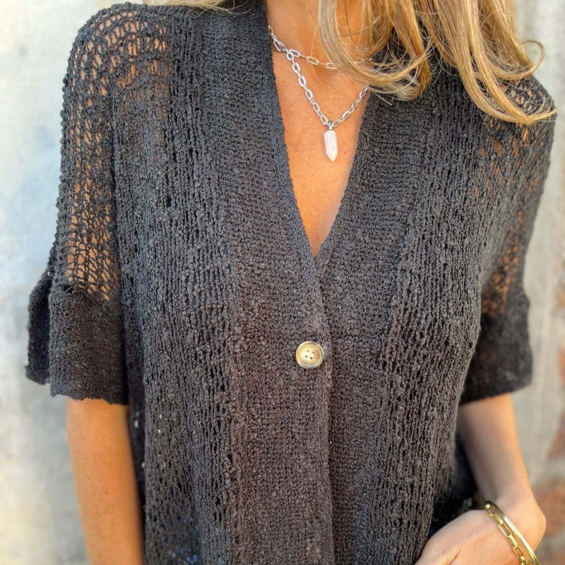 Casual Women’s Solid Knitted Top with Button