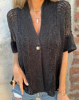 Casual Women’s Solid Knitted Top with Button